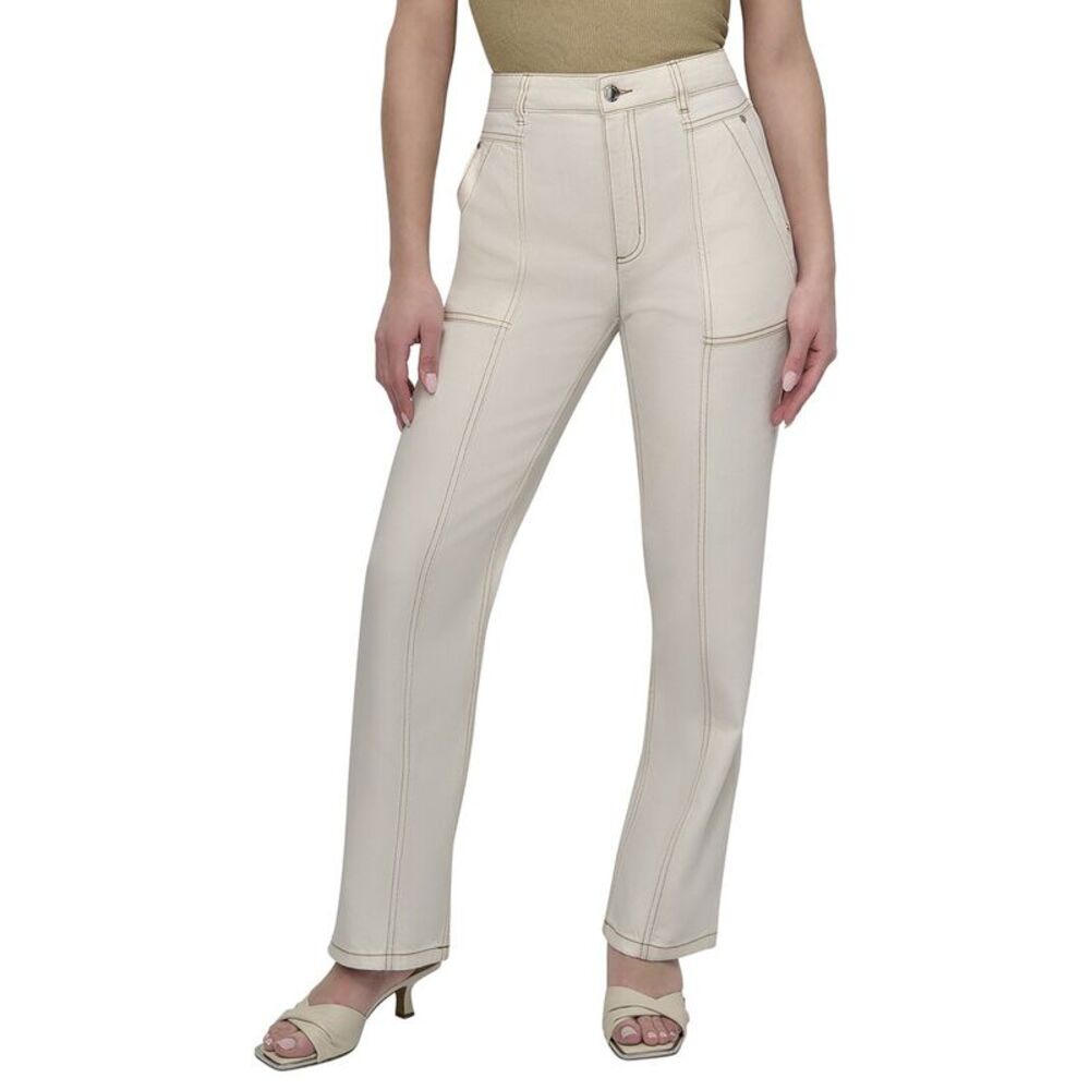 Dkny Womens  Contrast Stitch Pant, White